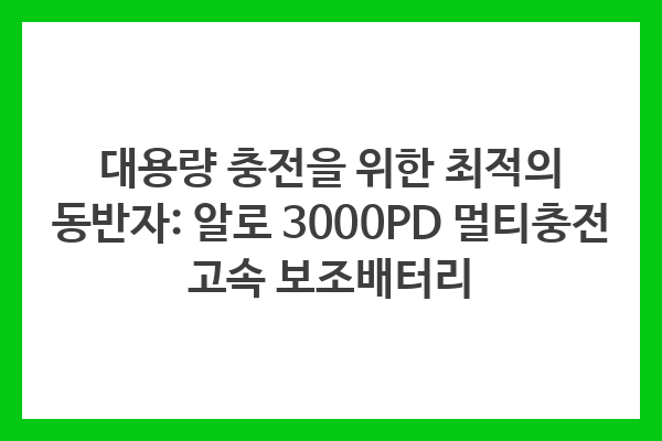 대용량 충전을 위한 최적의 동반자: 알로 3000PD 멀티충전 고속 보조배터리